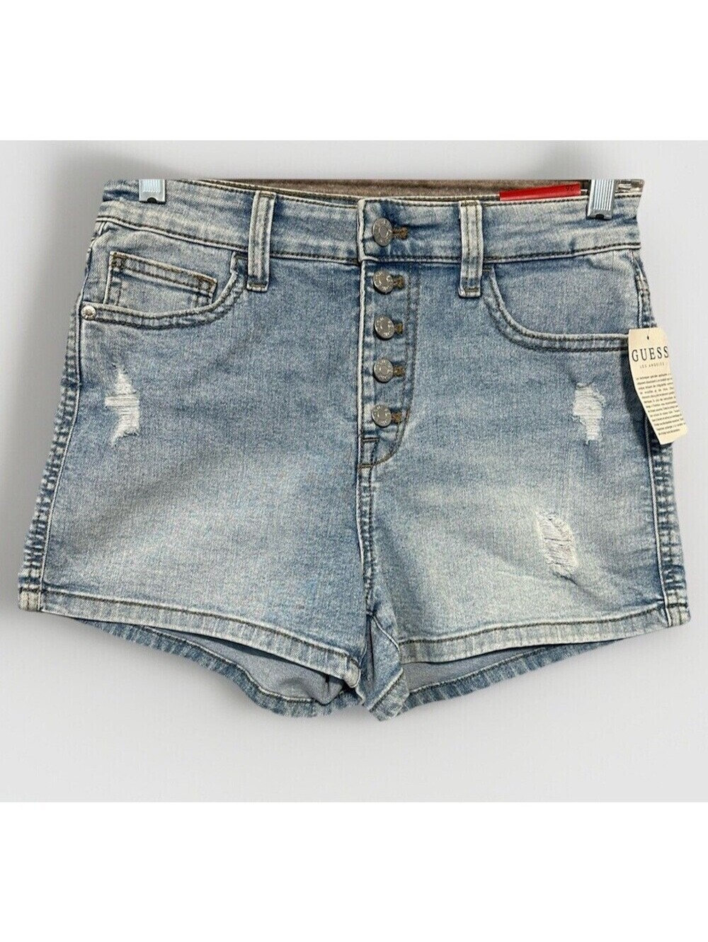 NWT Guess Faye Shorts Denim Sz 26 Blue Hi Rise Button Fly Light Wash $55